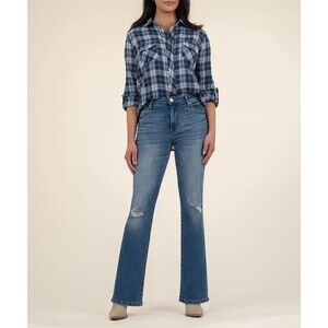 Kut from Kloth Plaid Relaxed Button-Up Shirt womens XXL snap button blue